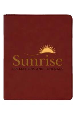 9 1/2" x 12" Laserable Leatherette Portfolio w/ Zipper and Notepad